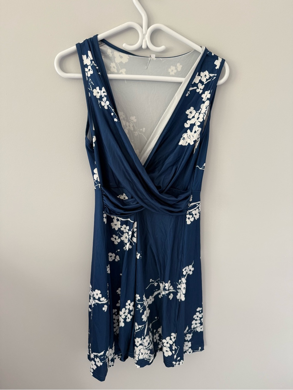 Navy Floral Wrap Dress - Sleeveless V-Neck